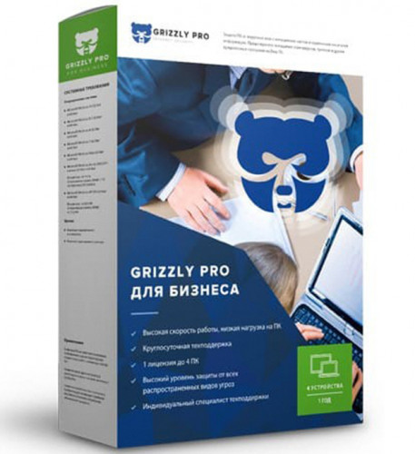 Антивирус Grizzly Professional для бизнеса 6 мес. 4 ПК